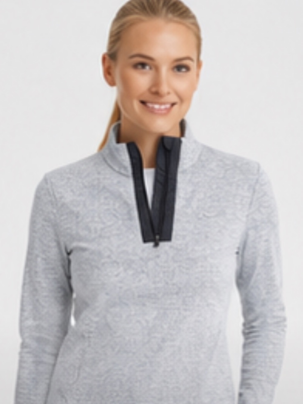 KJUS Women's Forum Half Zip Performance Pullover Gray Herringbone M fits like S